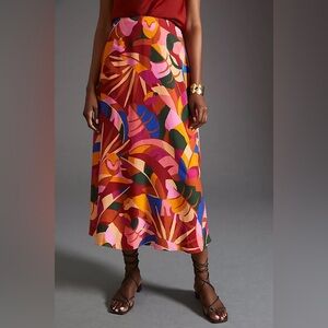 FARM Rio x Anthropologie Midi Slip Skirt with Floral Jungle Print, M